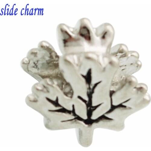 Slid charm Free shipping Black and white plant Maple Leaf charm beads fit Pandora bracelet