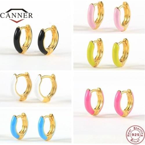 CANNER 100% Sterling Silver 925 Fashion Colorful Small Hoops Hoop Earrings for Women Piercing Huggie Earring Jewelry Pendients