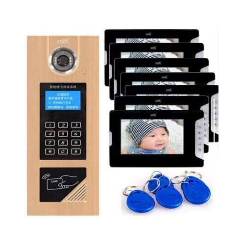XinSiLu Visual building intercom system doorbell 7" Video Door Phone w/t Inductive and Password Unlocking for 7-apartments