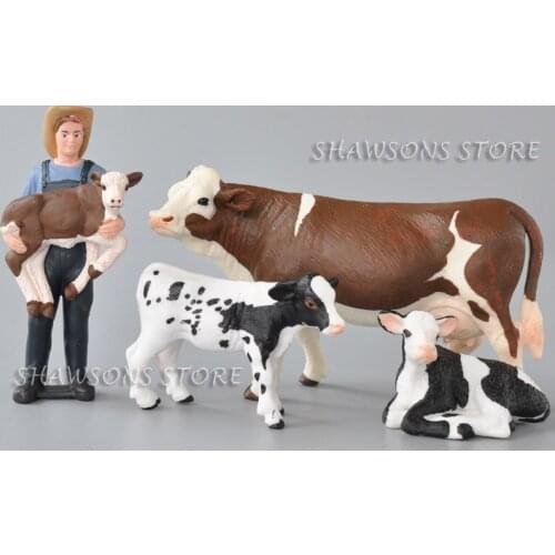 Build Your Own Farm Model Cattle Toys Farmer With Cow & Calf 4 pcs Miniature Figures Replica