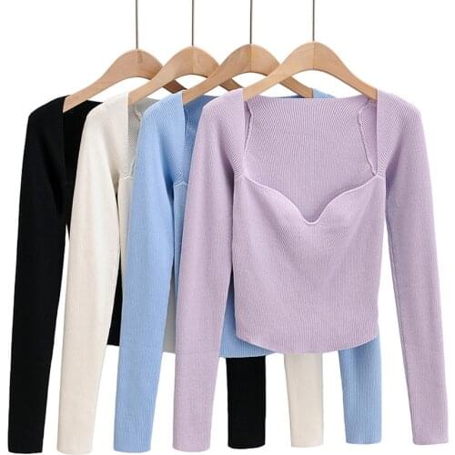 Summer Sweetshirts For Female V Neck Sweater Woman Spring 2021 Korean Fashion Simplee Desigual Long Sleeve Knitted Top Jumper