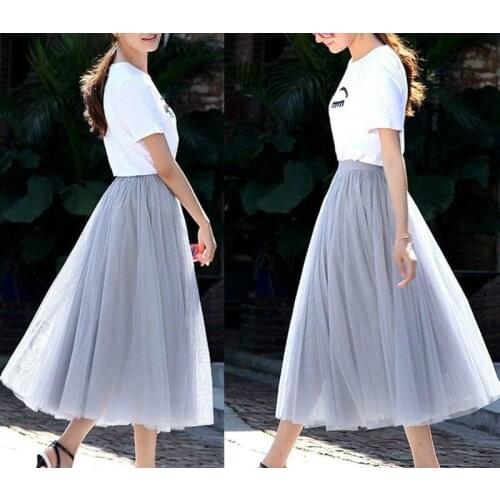 Vintage Tulle Skirt Summer Ball Gown Skirts Women Multi Layer Tulle Pleated Retro High Waist Long Maxi Tutu Skirt Jupe Longue
