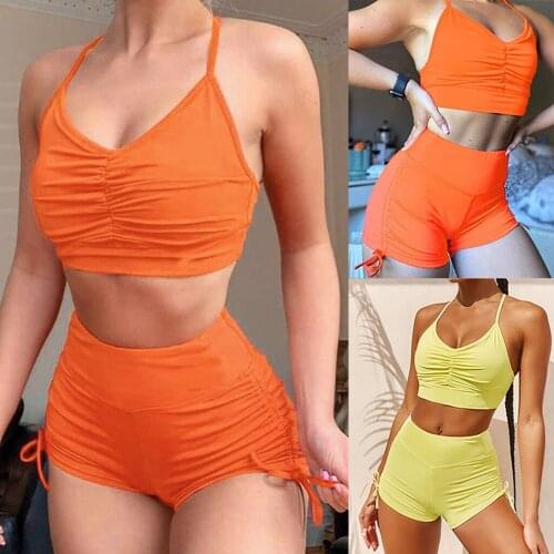 Women 2 Piece Seamless Yoga Set Sleeveless Summer Crop Tops Shorts Gym Sport Bra High Waist Tight Leggings Fitness Sports Suit