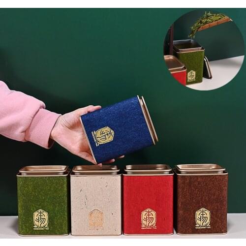 Tea Tin Containers Square Metal Tea Storage Jar Jasmine Tea Coffee Sugar Spice Smell Proof Container