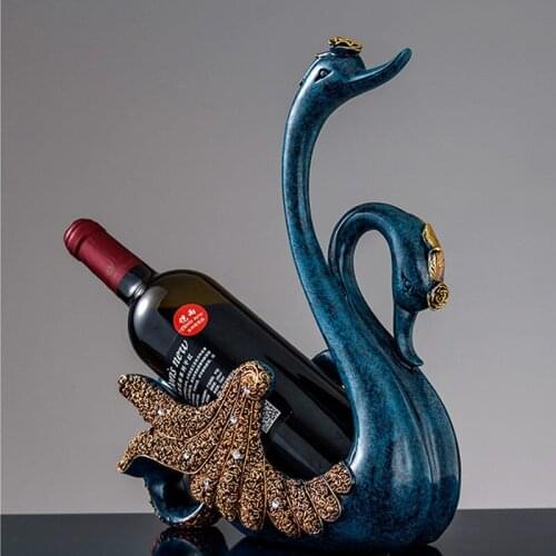 Golden Blue Swan Wine Rack Stand Bottle Holder Beer Storage Drinking Ornament Craft Accessories