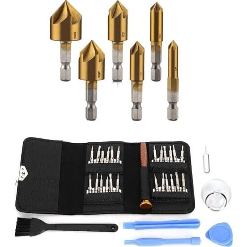 1 Set 1/4Inch Hex Shank Countersink Drill Bits Set & 1 Set Screwdriver Tool Set Mobile Phone Repair Assembly Set
