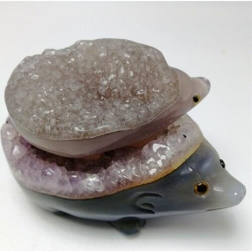 1PC natural crystal agate hedgehog quartz crystal ore cluster cure crystal figurine animal home decoration DIY gift party gift