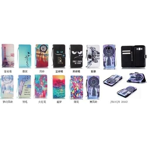 100pcs/lot Brand New Printing wallet PU leather case with card holder stand for Samsung Galaxy J5 2016 J510