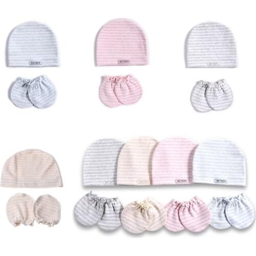2 Pcs/set Simple Newborn Baby Births Cap Glove Set Soft Cotton Kids Infants Anti-scratch Gloves Hat Gifts
