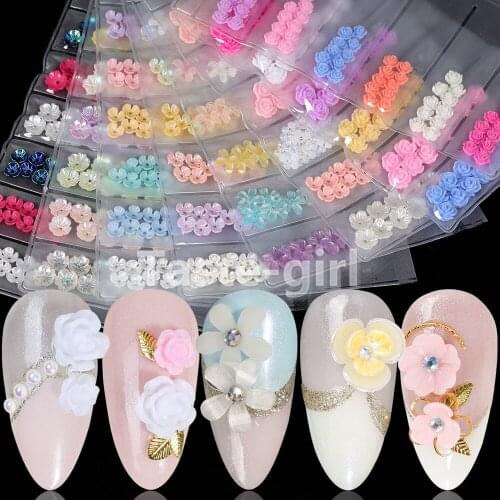 60PCS resin nail art decorations flower nail charms jewelry nails accessories supplies rhinestones SZH