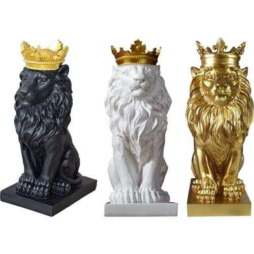 Abstract Gold Crown Lion Sculpture Resin Figurine Home Decor Shelf Statue