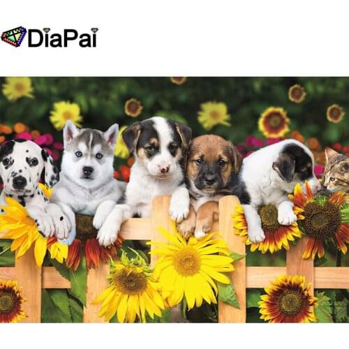 DIAPAI 5D DIY Diamond Painting 100% Full Square/Round Drill "Sunflower dog" Diamond Embroidery Cross Stitch 3D Decor A18560