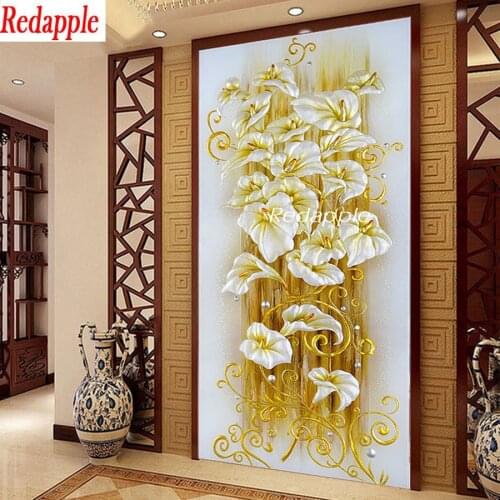 Floral Gold Lily Flower Pattern Full drill 5D DIY Diamond Painting Embroidery Cross Stitch Rhinestone Mosaic large Home Decor