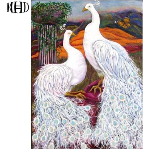Diamond Embroidery White Peacock Full Square / Round 5d diy Diamond Painting 3D Diamond Cross Stitch Two Peacock Needlework