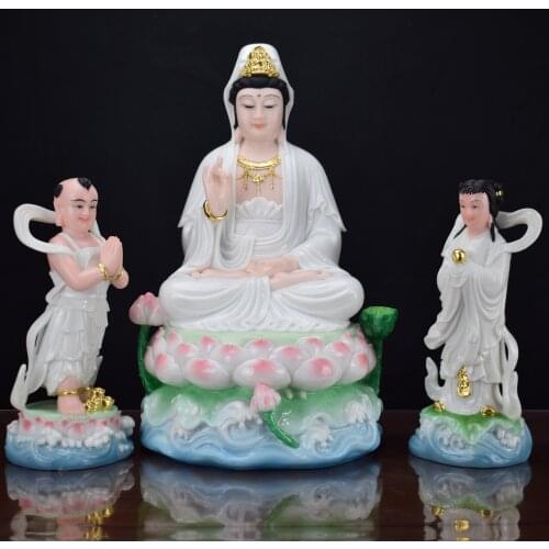 Large 3P Asia high-grade Buddha statue Home store company FAMILY bless safe LUCKY Guanyin TONG ZI Buddha jade gilding Sculpture