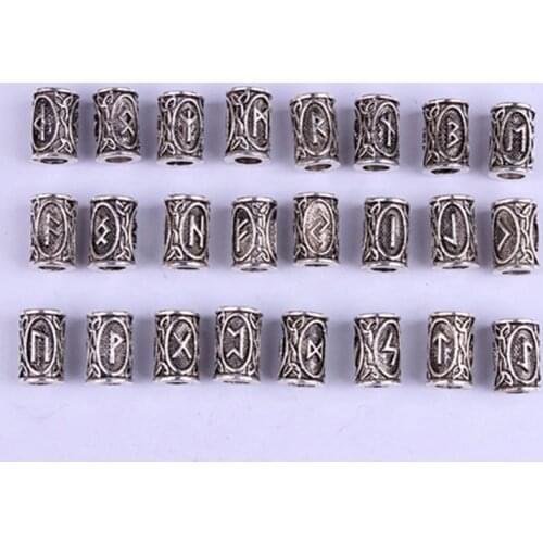 10pcs 24 Designs Viking Runes Set Loose Beads Spacer Beads Fit Beards or Hair TIWAZ TYR Sol rune Odal Futhark Rune DIY Jewelry