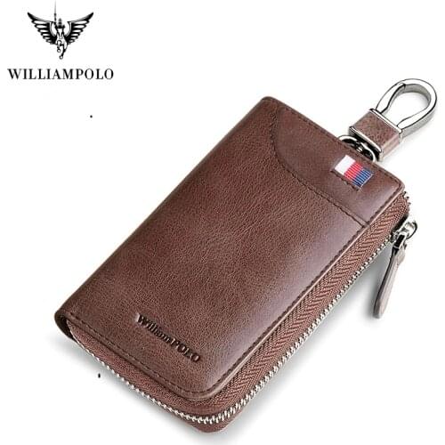 WilliamPolo Mens Cowhide Leather Key case leather mens multifunctional key coin purse large capacity universal car key storage