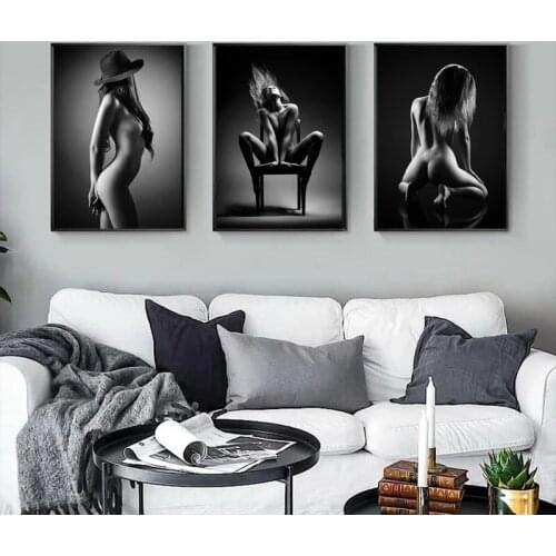 Black Sexy Nude Women Figure Canvas Painting on The Wall Posters Prints Cuadros Wall Art Pictures for Living Room Decoration