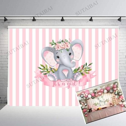 Its A Boy Girl Cute Elephant Backdrop Baby Shower Pink Blue White Floral Dessert Table Decor Banner Poster Background Photocall