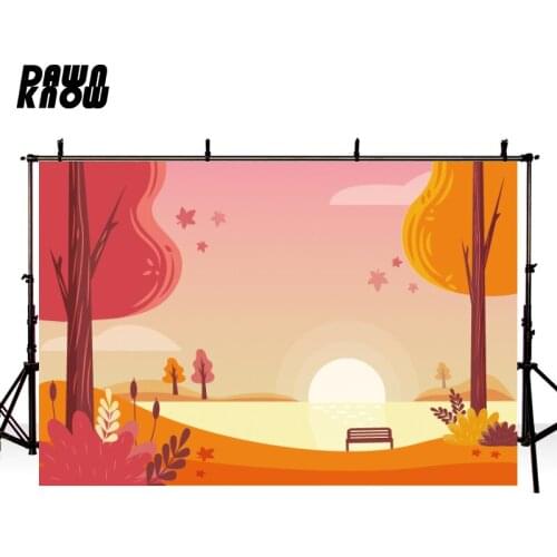 DAWNKNOW Customize Cartoon Autumn Lake Photography Background Backdrop Family Wedding Party Decorate Photocall Photo Studio