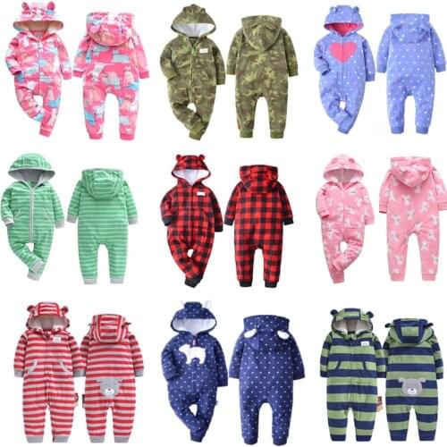 Newborn Baby Romper Fall Winter Hooded Warm Polar Fleece Baby Pajamas Footed Infant boy girl Clothing jumpsuits Sleepwear 0-24M