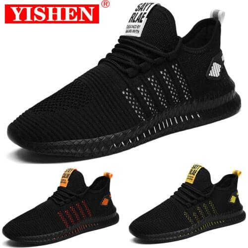 YISHEN Men Sport Shoes Summer Lightweight Breathable Anti-odor Casual Shoes Hot Sale Unisex Walking Running Black Men Sneakers
