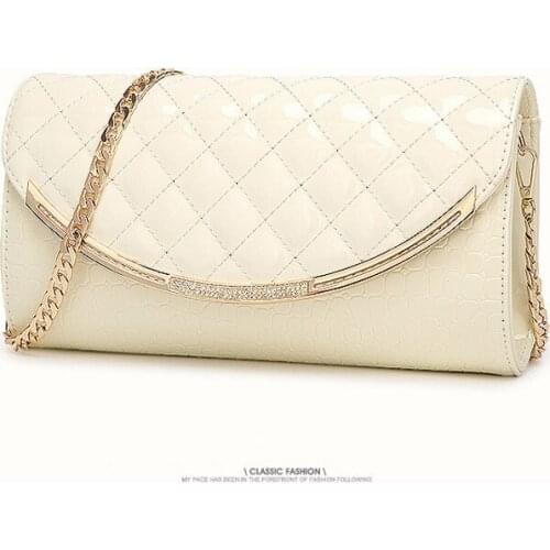 Lady Metal Chain Crossbody Patent Leather Diamond Lattice Luxury Handbags Women Party Evening Bags Shoulder Bag