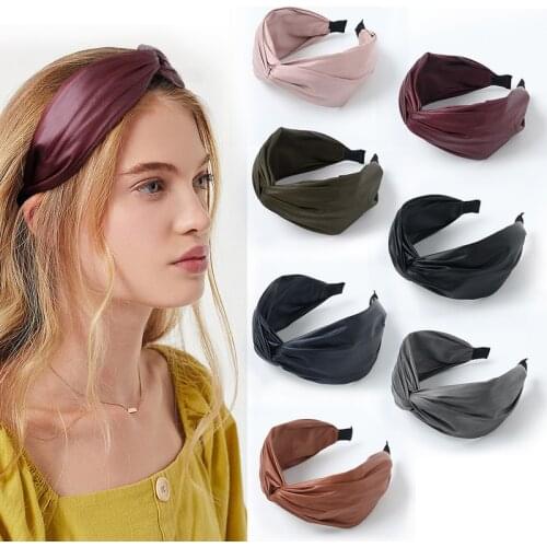 Fashion Hairband Bow Knot Leather Headband Women Colorful Solid Color Hair Bands for Girls Hair Hoop Headbands Hair Accessories