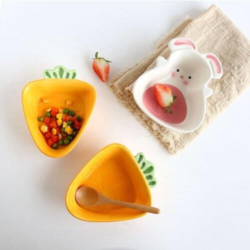 Cartoon Hand Painted Rabbit Carrot Household Ceramic Bowl Baby Eating Fruit Supplementary Food