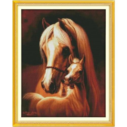 Deep love of the horse mother and her baby (3) cross stitch kit 14ct 11ct pre stamped canvas embroidery DIY handmade needlework