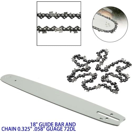 18" Guide Bar+Chain 0.325" .058" Guage 72DL For 62CC 58CC 52CC Chainsaw Saw Chain Replacement Blades