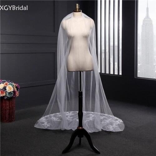 2021 New Arrival Bridal Cathedral Veils Appliqued Two Layer 3 Meters Long Wedding Accessories Headwear Polyester Noiva Sposa