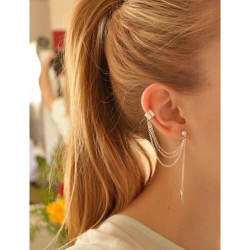 New style hot style web celebrity individual earring clip metal leaf tassel earring clip the king of the party exquisite gifts