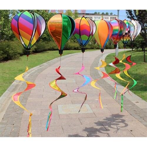 New Hot Air Balloon Rainbow Spiral Windmill Colorful Wind Rotator Tent Kite Long Tail Nylon Outdoor Garden Home Decorations Toys