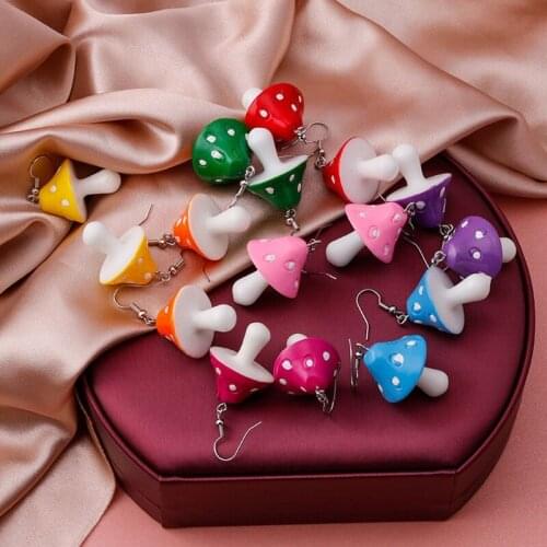 13MC Colorful Mushroom Dangling Earrings Necklace Set Handmade Gummy Mushrooms Necklaces Rainbow Colored Vegetables Jewelry
