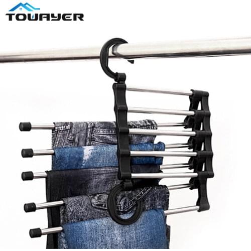 Multi-functional 5 in 1 Trouser Storage Rack Adjustable Pants Tie Storage Shelf Closet Organizer Stainless Steel Clothes Hanger