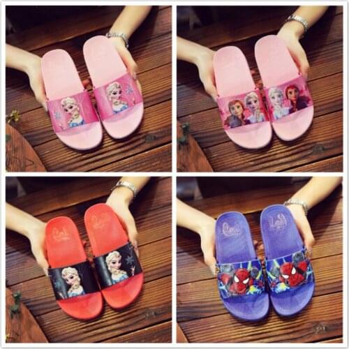 Disney Frozen Anna Elsa Spiderman Print Slippers Boy Girls Children Lovely Cartoon Princess Flat Kids Beach Home Anti-slip Shoes