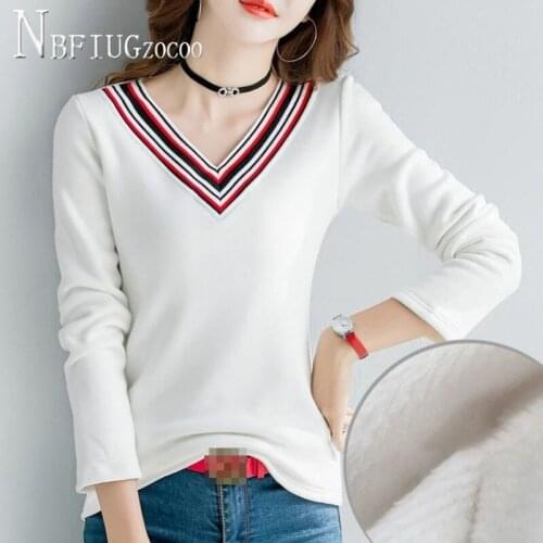 2020 Early Spring New Korean V Neck Women T Shirt Long Sleeve Solid Color Female Tee Shirts