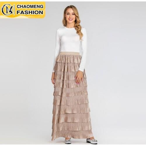Fashion Multi-Color Patchwork Cakee Layered Maxi Long Skirt Abayas For Women Vestidos Jupe Femme Elegant Turkey Modest Dress