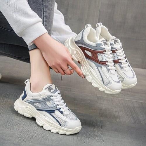 Womens Ins Fashionable 2021 Spring and Autumn New Mesh Breathable Sneakers Thick Bottom Casual Running Shoes for Women