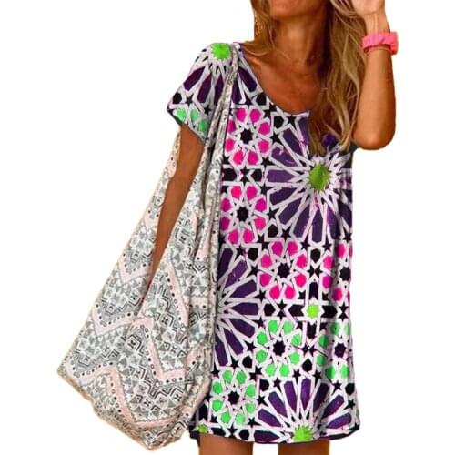 Women Dress Plaid Print Loose Summer Round Neck Short Sleeve Dress for Party Summer Dress Women Dress Print Dress Long Dress Hot