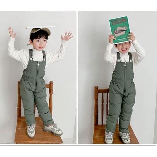 Winter Warm Casual Children Zipper Overalls Thicken Cotton Baby Girls & Boys Bib Pants Kids Down Jumpsuits for Children 12M-5T