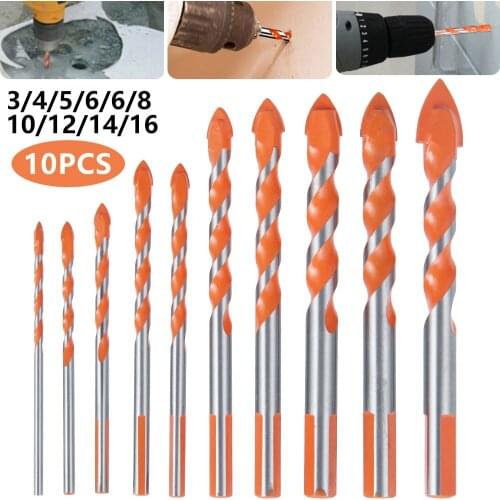 10/8/7PCS Drill Bit Multi-functional Triangle Drill For Glass Ceramic Tile Concrete Brick Metal Marble Wood Hole Opener