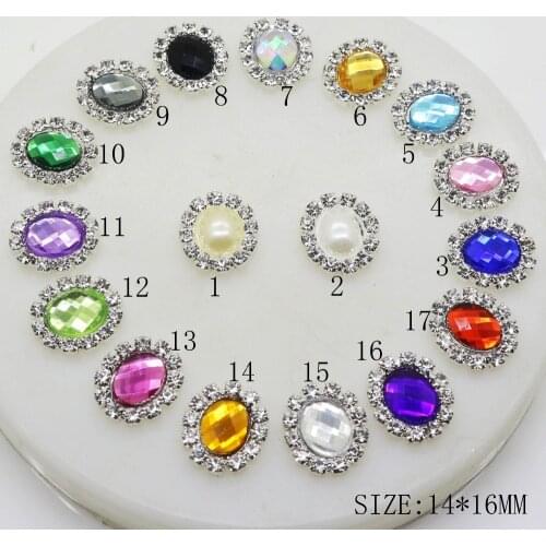 10pcs/lot 14*16mm Oval Diamond Button Mix Color Artificial Crystal Button for Wedding Invitation Cards Hair Ornament Decoration