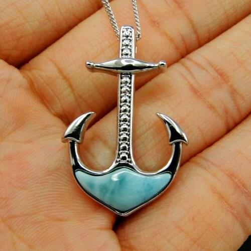 100% 925 Sterling Silver Natural Dominica Larimar helm Pendant Necklace For Women Man Party Gift
