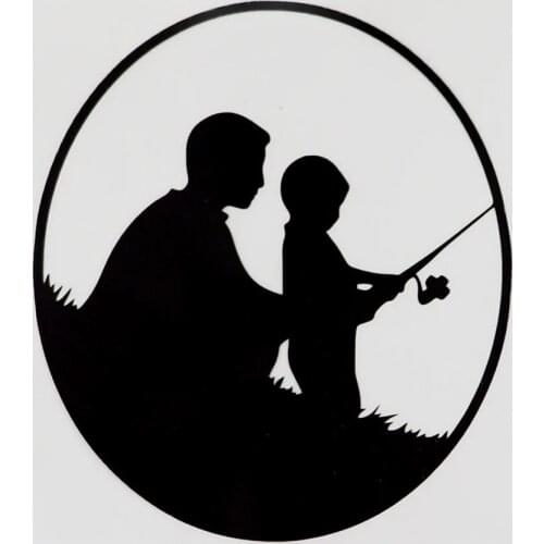 13.5CMX15.3CM Cool Family Father And Son Fishing Vinyl Car Sticker Black/Silver