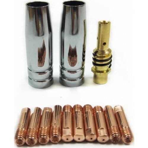 15AK Welding Torch Consumables 13pcs 0.6mm 0.8mm 0.9mm 1.0mm 1.2mm MIG Torch Gas Nozzle Tip Holder for MIG MAG Welding Machine