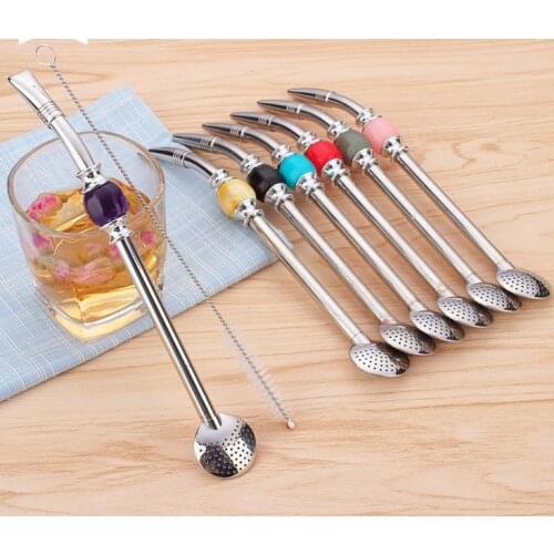 304 Stainless Steel straws Yerba Mate Tea Bombilla Gourd reusable bombilla Drinking Straws Filtered spoon straw 30pcs SN1408