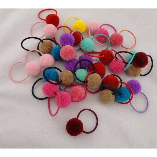 50PCS 2.0cm Pompom fur ball kids Elastic hair ropes hair bands Plush velvet Ball Hair Ring Hair Tie Accessories