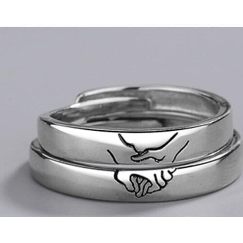 925 Sterling Silver Rings Woman Men Couple Rings Holding Hands Pattern Opening Ring Minimalist Lovers Wedding Engagement Jewelry
